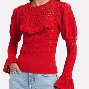 Self-Portrait Ruffle Cuff Lace Knit Sweater